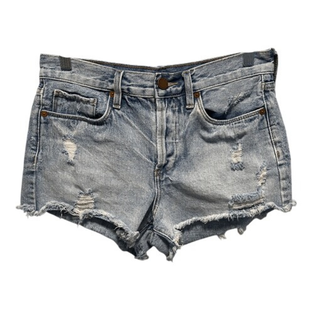 BLANKNYC High‎ Rise Distressed Denim Shorts Light Wash Raw Hem Size 26
